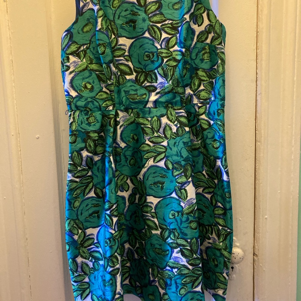 Liz Claiborne Blue and Green Sleeveless Patterned Dress 14